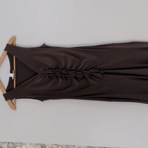 Joseph Ribkoff Fit And Flare Dress Size 6 Sleeveless Brown Pleated Stretch Maxi